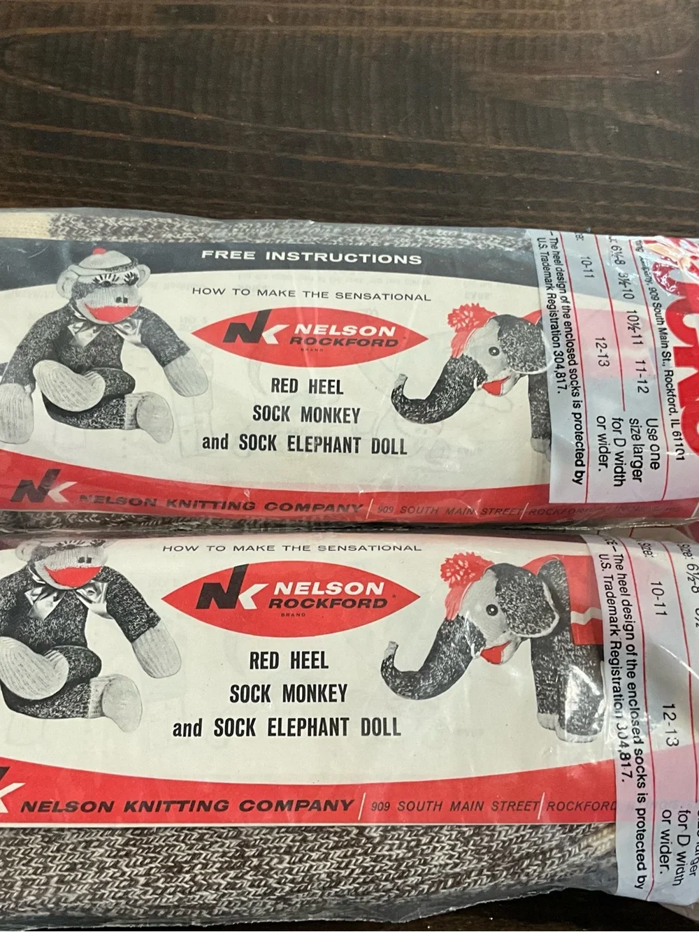 Vintage 3 pack Nelson Red Heel Work Socks Size 12-13 NOS Sock Monkey Elephant